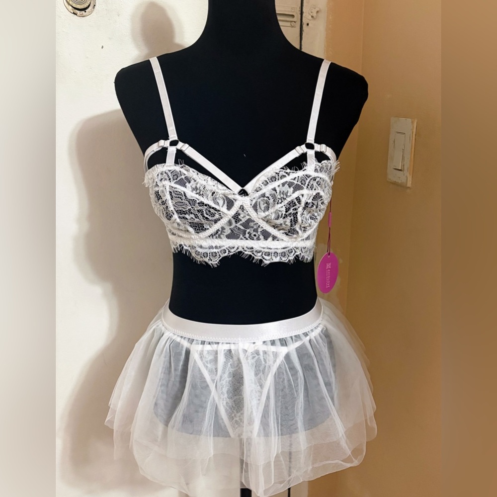 Sheer White Lace Bralette with Delicate Strappy Detail